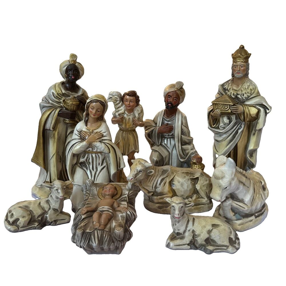 Vintage 10 Piece Paper Mache Nativity Christmas Set Made In Japan 11” Tall